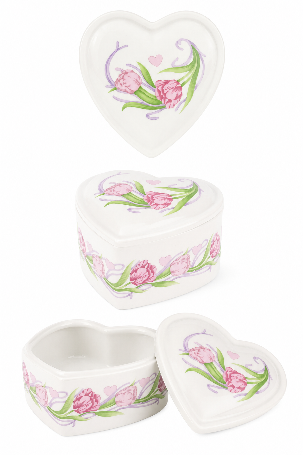 Vintage 1990s FTD “Especially For You” Heart Shaped Trinket Box | Tulip Floral Lidded Jewelry Box | Ceramic Keepsake