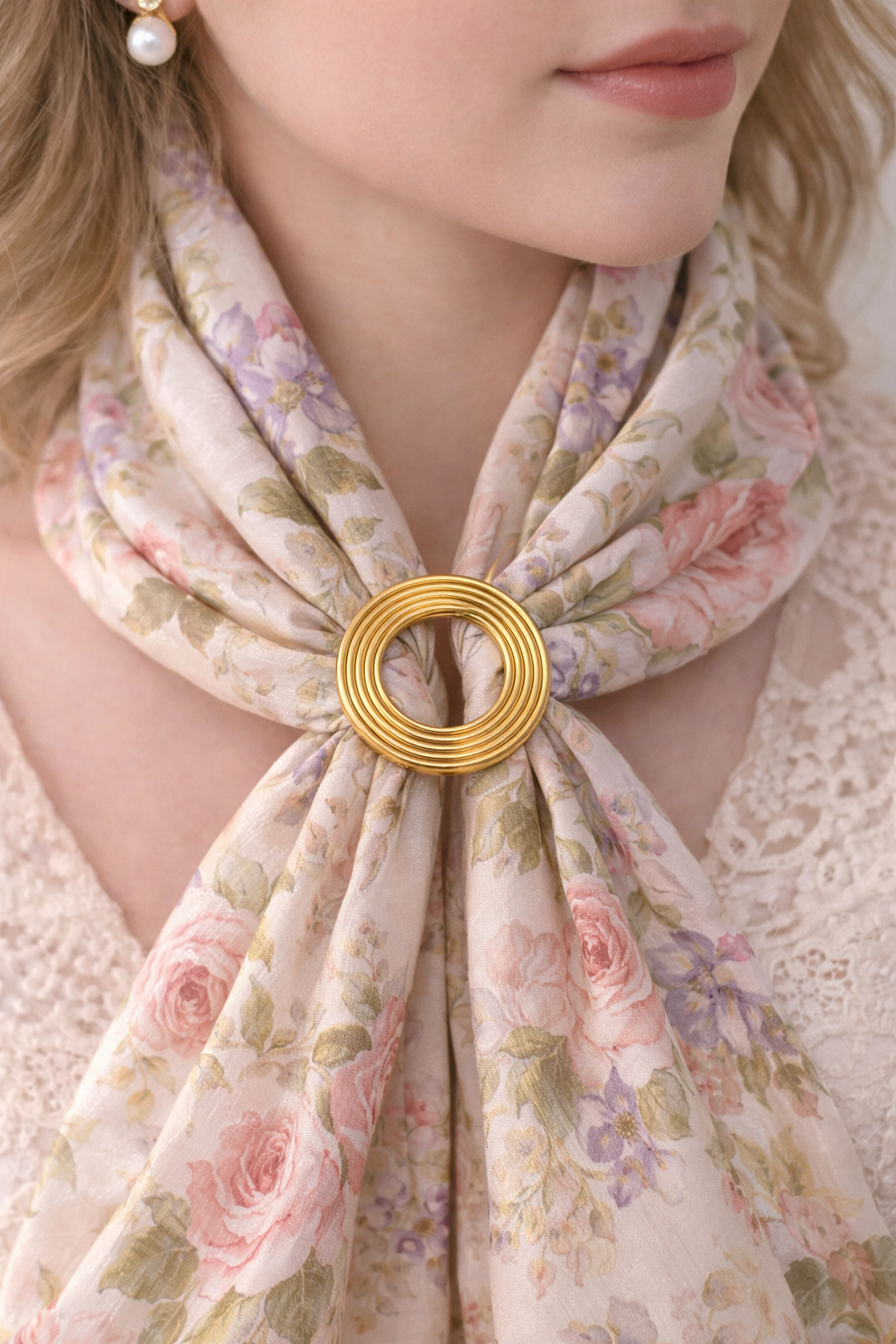 1970s Vintage Gold-Tone Scarf Ring/Clip | Minimalist Ribbed Circle Design