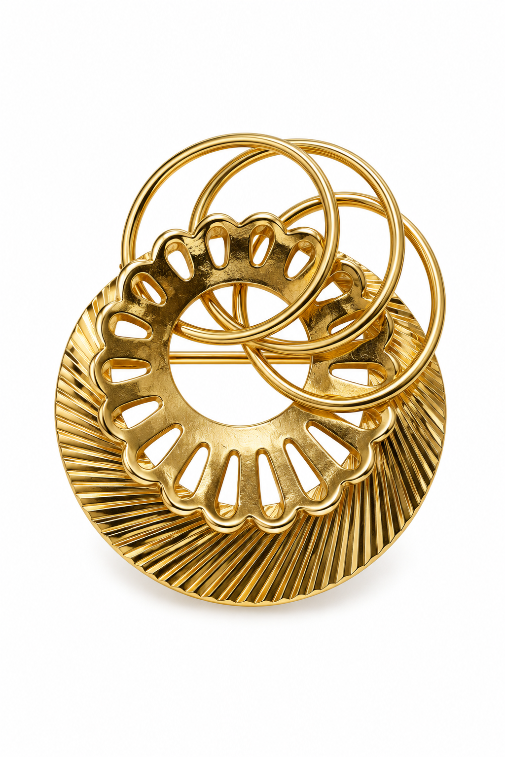Vintage 1940s–1950s Signed Coro Pegasus Gold-Tone Geometric Wreath Brooch