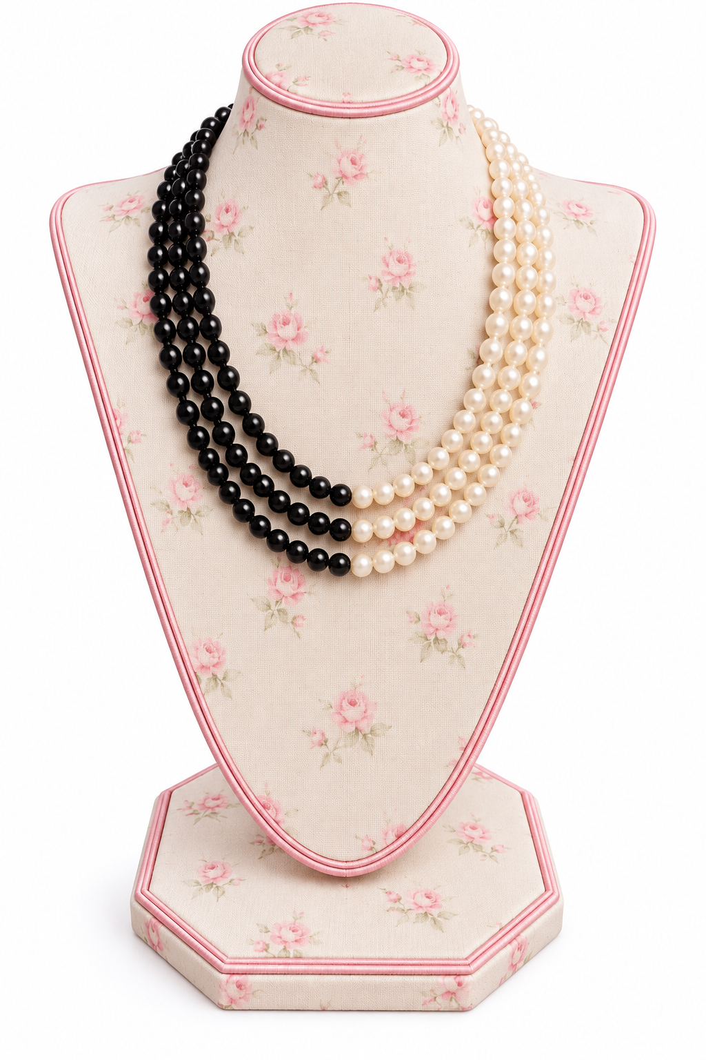 Vintage 1980s Monet Black & White 3-Strand Faux Pearl Color Block Necklace – 17”
