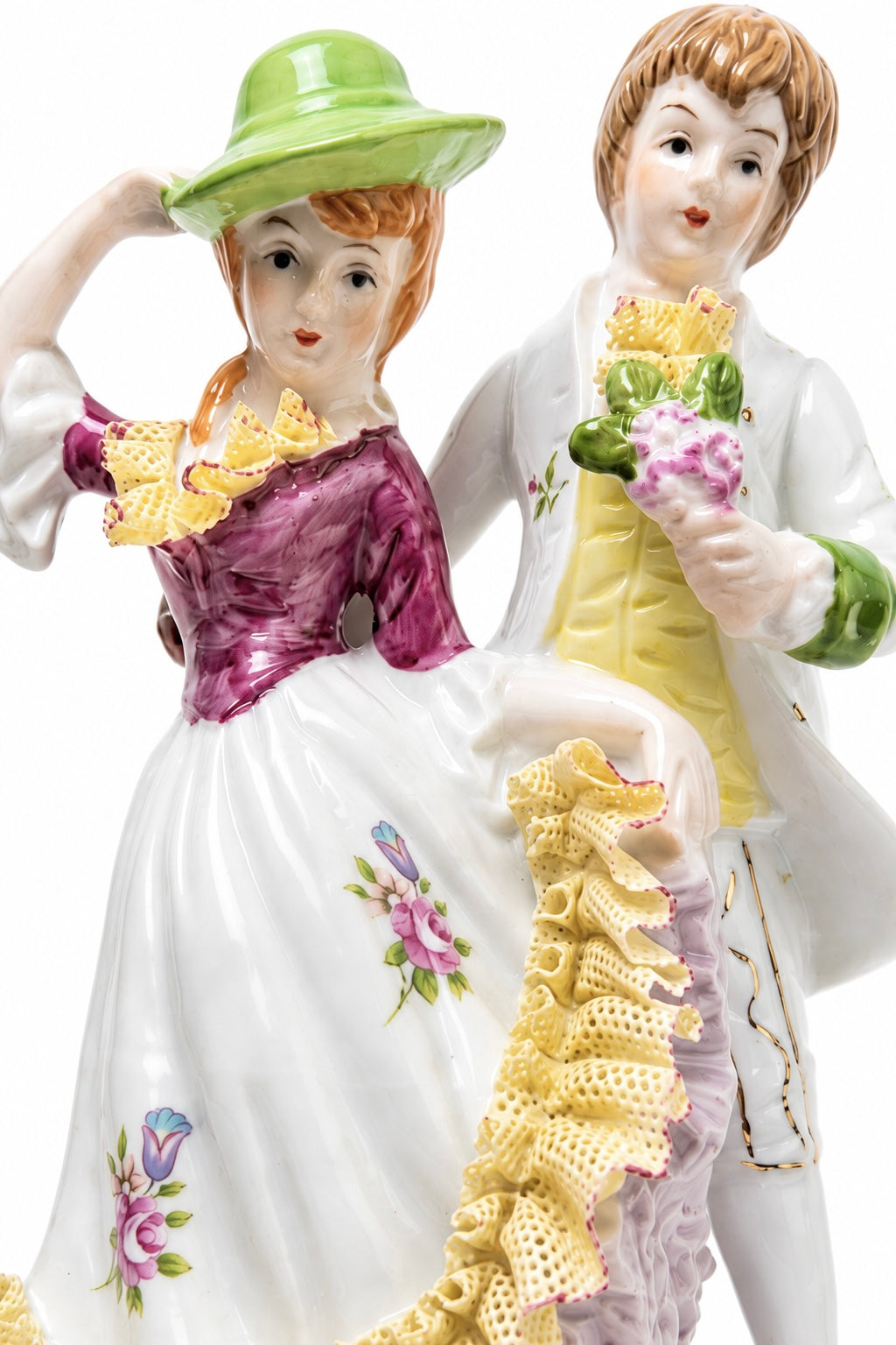 Vintage 1970s–1980s Porcelain Courting Couple Figurine | Dresden-Style Lace | Romantic Victorian Décor