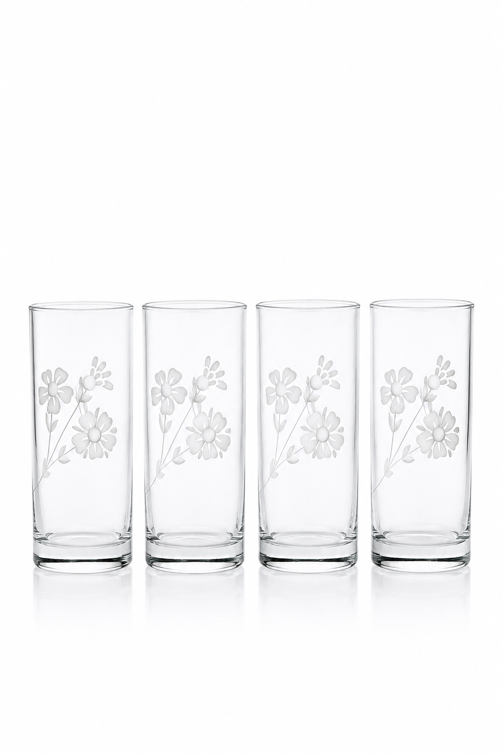 Vintage Clear Floral Drinking Glasses – 1930s-80s Set of 4 Etched Daisy Flower Tumblers | Cottagecore Glassware