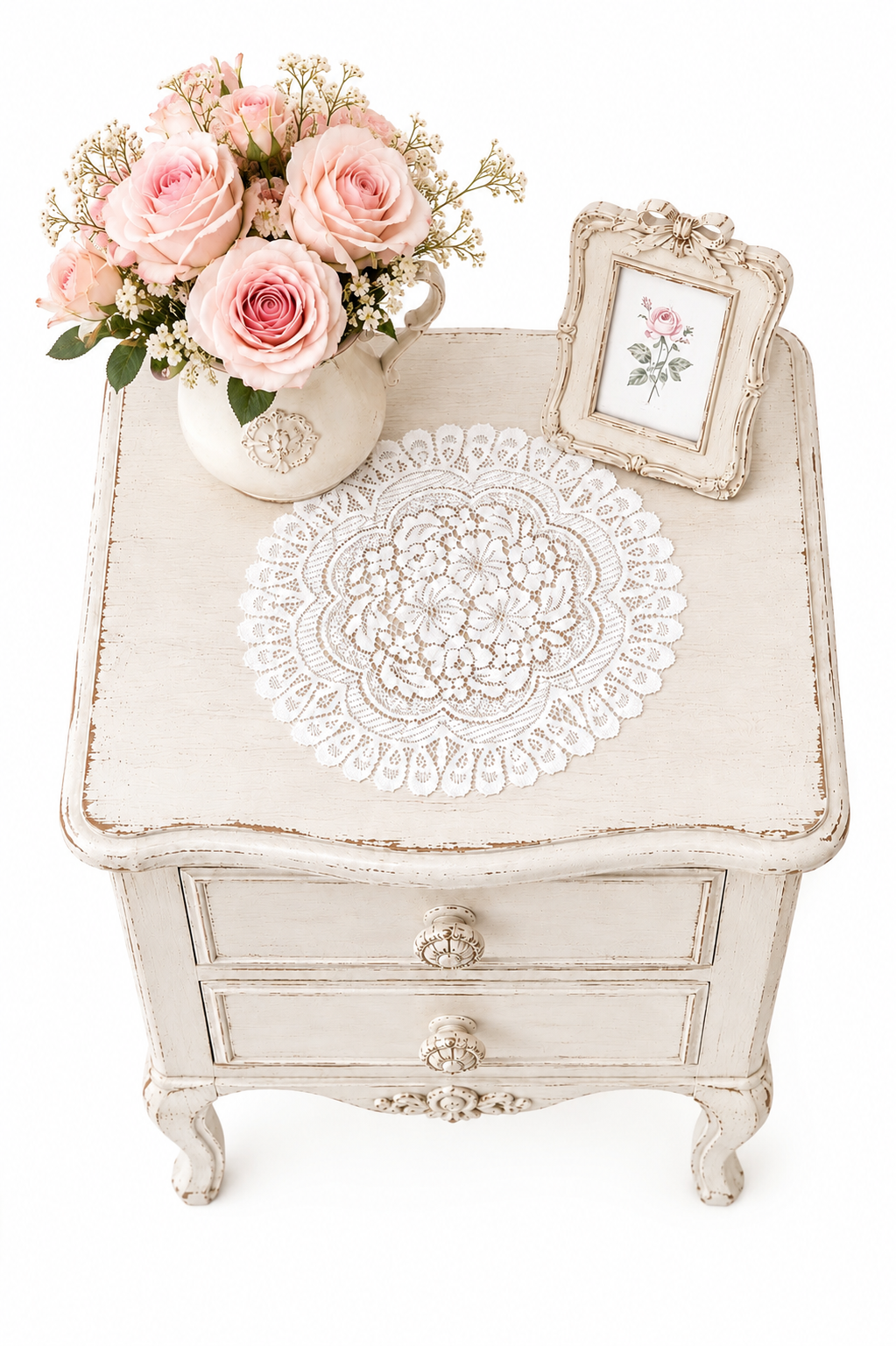 Vintage Floral Lace Doily | Petite White Cottagecore Accent | Romantic Vanity & Shelf Décor | 11.5” Round