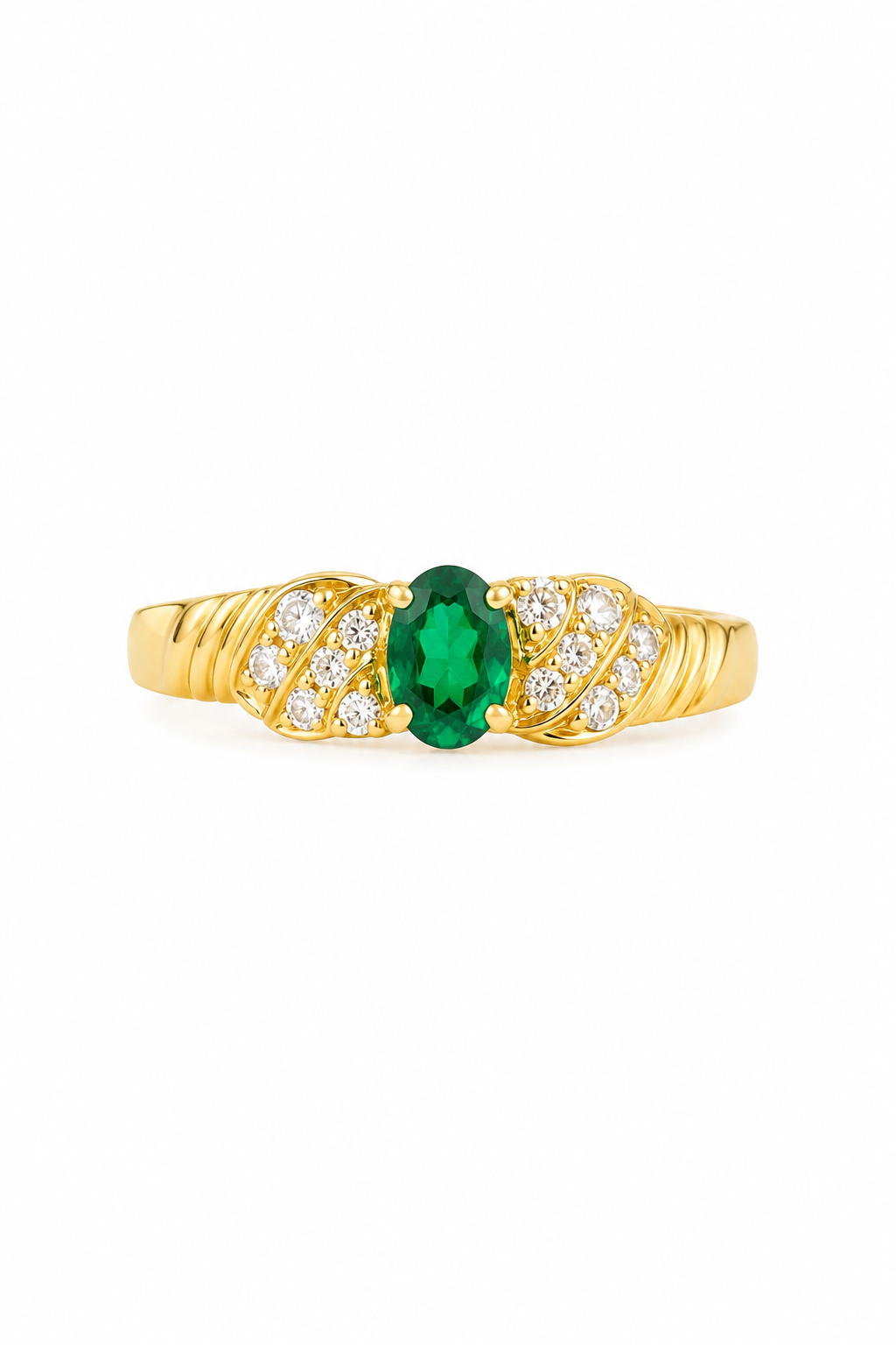 Vintage 1980s Gold-Tone Faux Emerald & Rhinestone Statement Ring 9