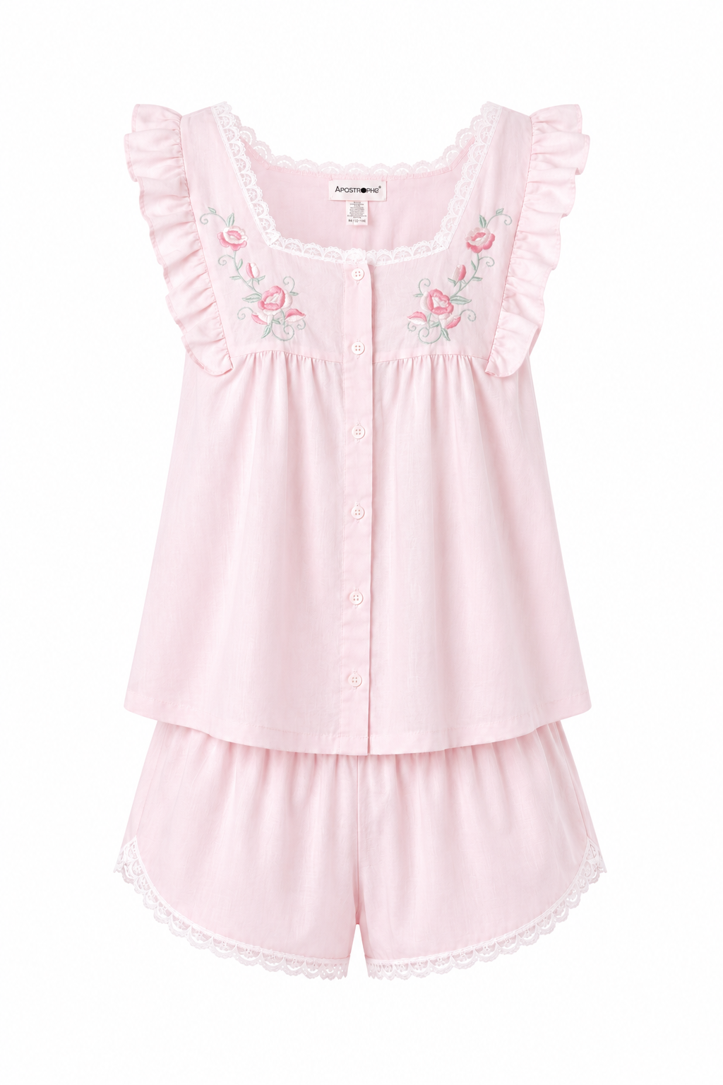 NWT Vintage Apostrophe Pink Rose Embroidered Pajama Set | Cottagecore Lace Trim Sleep Set | Size Medium