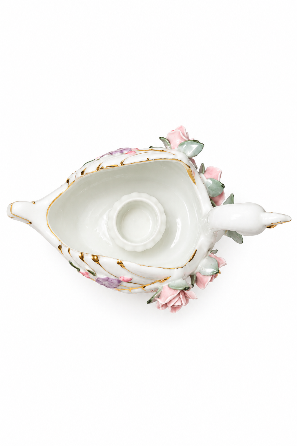 Rare Vintage Made in Japan Porcelain Swan Candle Holders with Pink Roses | Set of 2