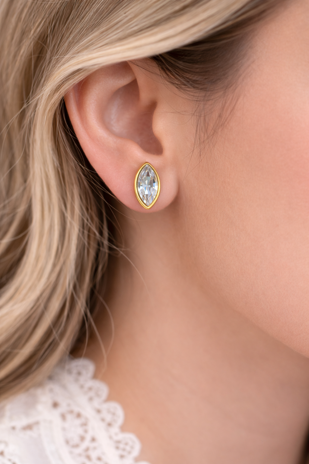 Vintage Monet Triple Gold-Plated Marquise Crystal Clip-On Earrings | 1970s/1980s Elegant Design