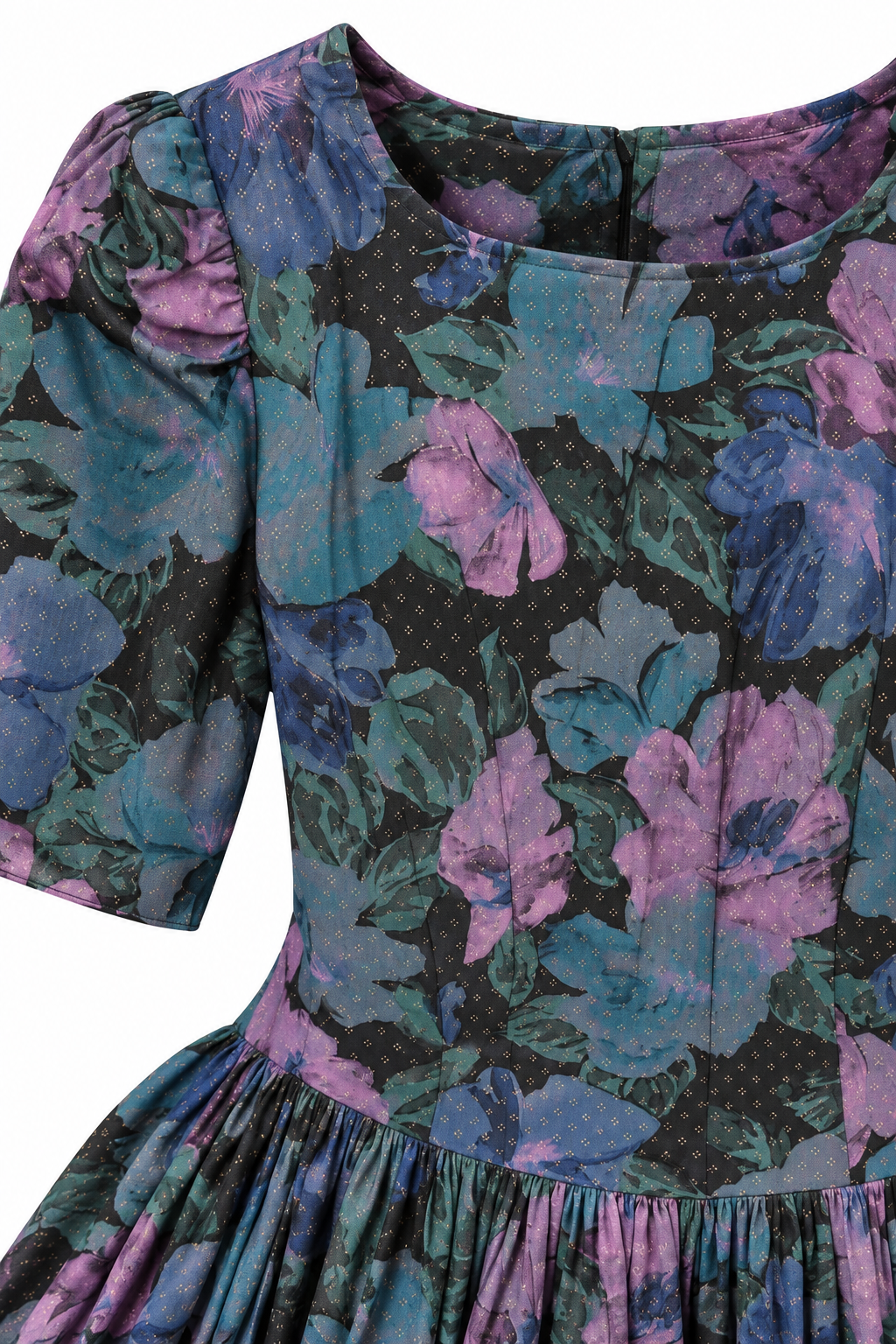 Vintage Glenfrey Fashions Inc. Floral Drop Waist Doll Dress – Purple & Blue – XS/S