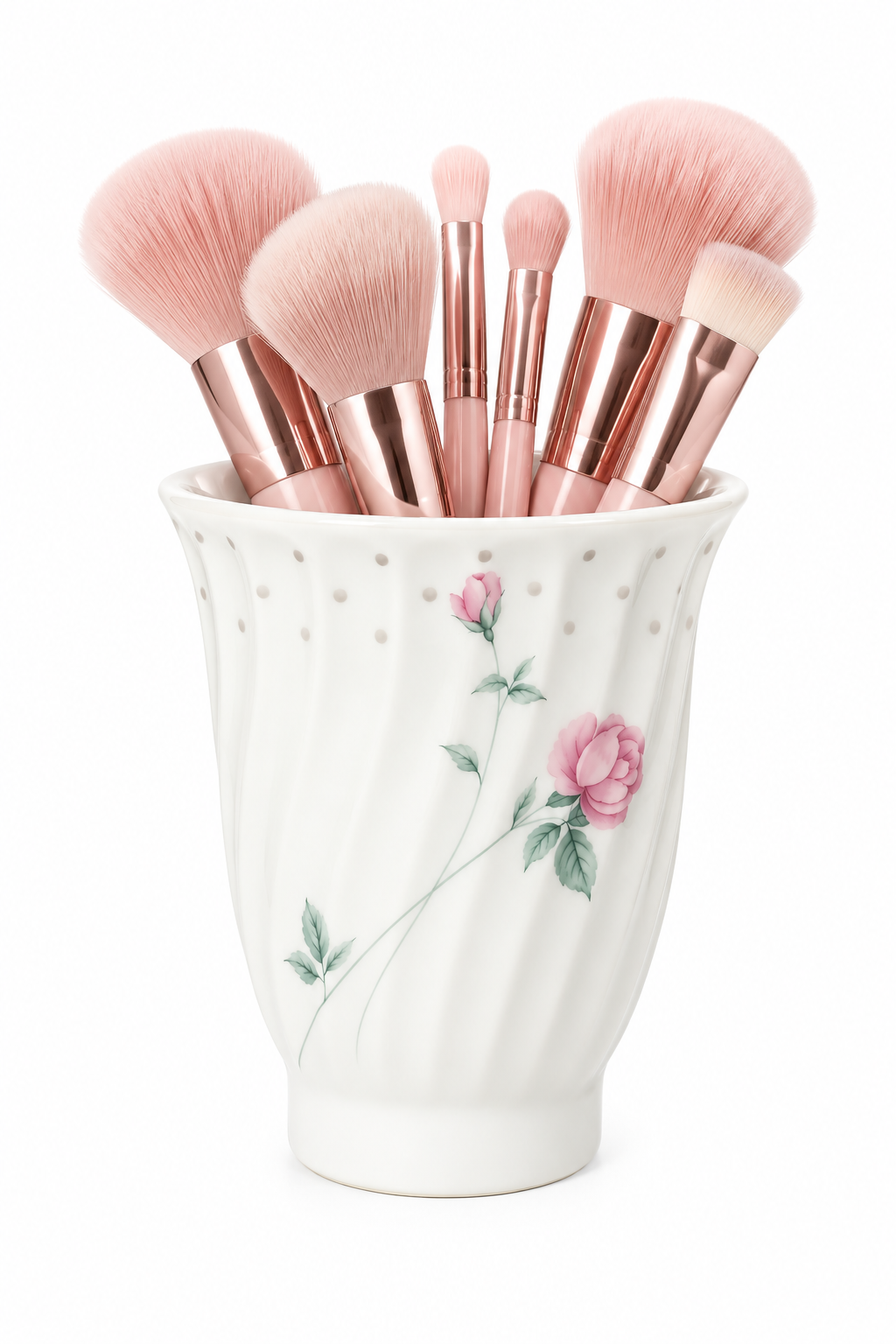 Vintage Laslo for Mikasa Japan Pink Rose Porcelain Vanity Cup / Desk Organizer