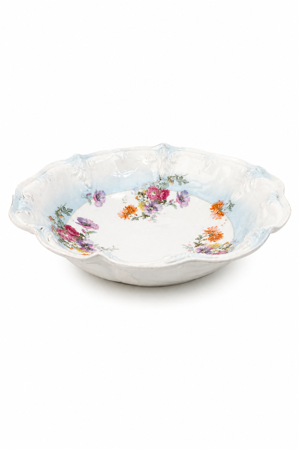 Antique German Floral Serving Bowl (1900s) | Porcelain Decorative Bowl
