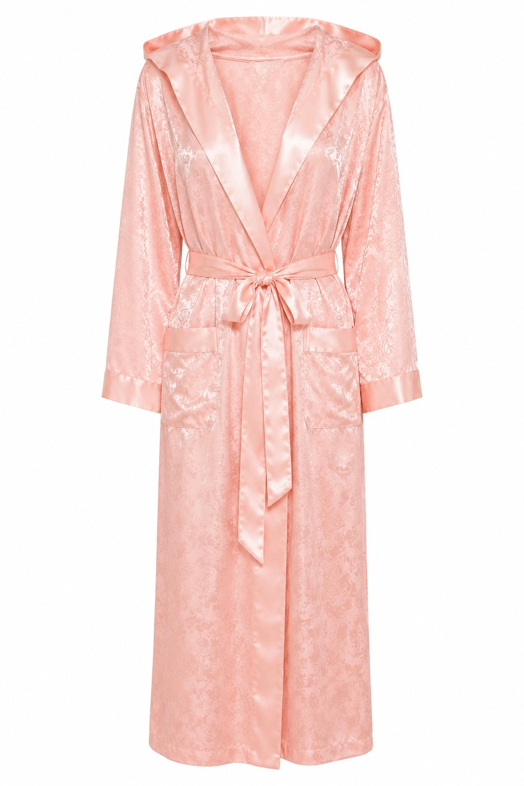Vintage Victoria’s Secret Pink Satin Hooded Robe | Long Floral Jacquard Lounge Robe | Romantic Y2K Sleepwear | Size M/L