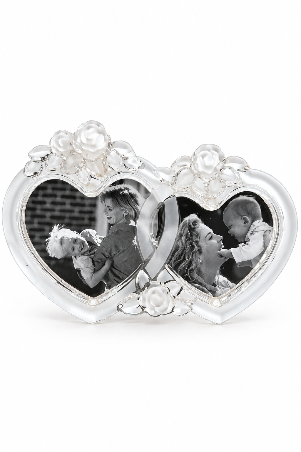 Vintage 1990s Mikasa Crystal Rosemont Double Heart Picture Frame – Frosted Roses Made in Germany