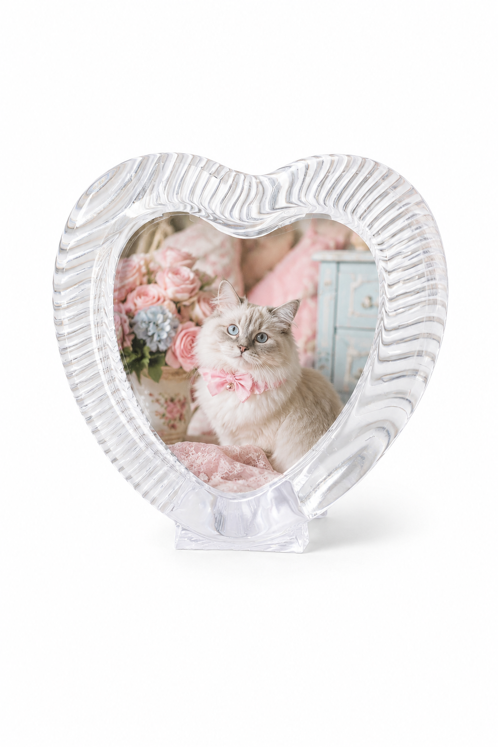 Vintage 1980s Heart Shaped Lucite Photo Frame | Clear Acrylic Picture Frame | Romantic Nightstand Décor