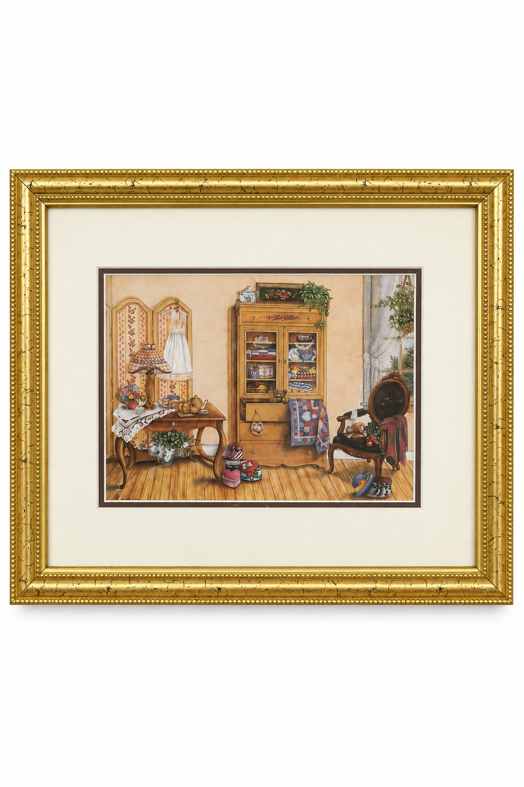 Vintage 1990s Kay Lamb Shannon “Country Dress Shop” Framed Cottagecore Art Print