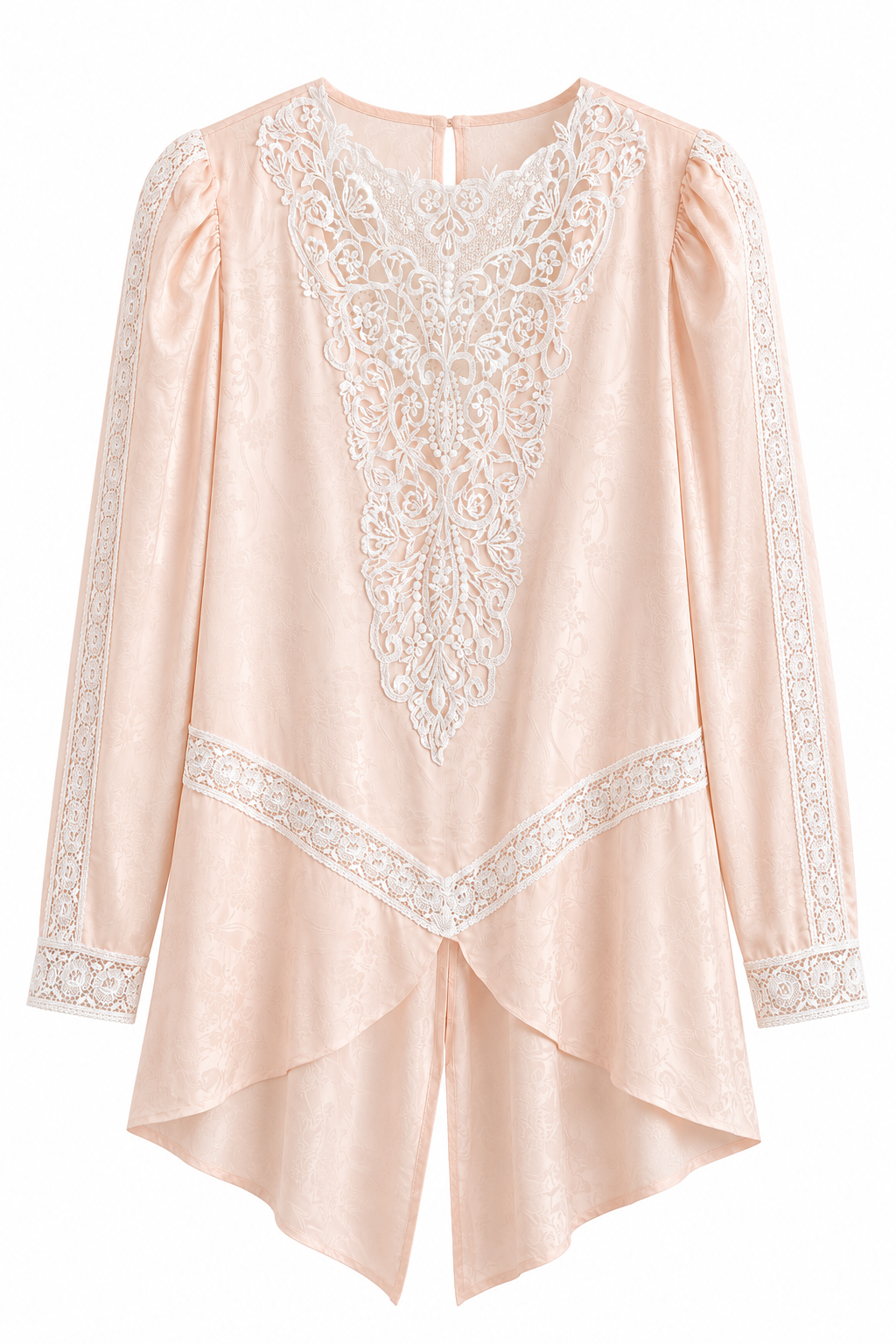 Vintage 1980s Romantic Lace Blouse Top | Soft Blush Pink Secretary Style Top (Size L)
