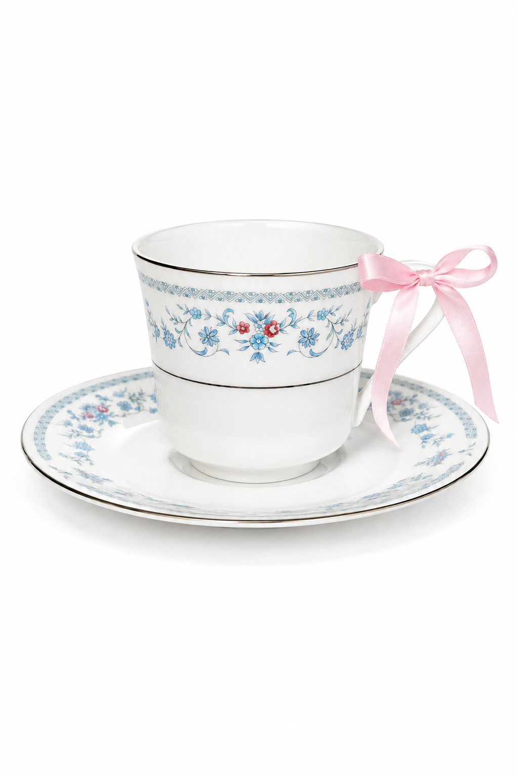 Vintage 1970s–1980s Crescent China Bridal Veil Teacup & Saucer | Ranmaru Japan Blue Floral Fine China