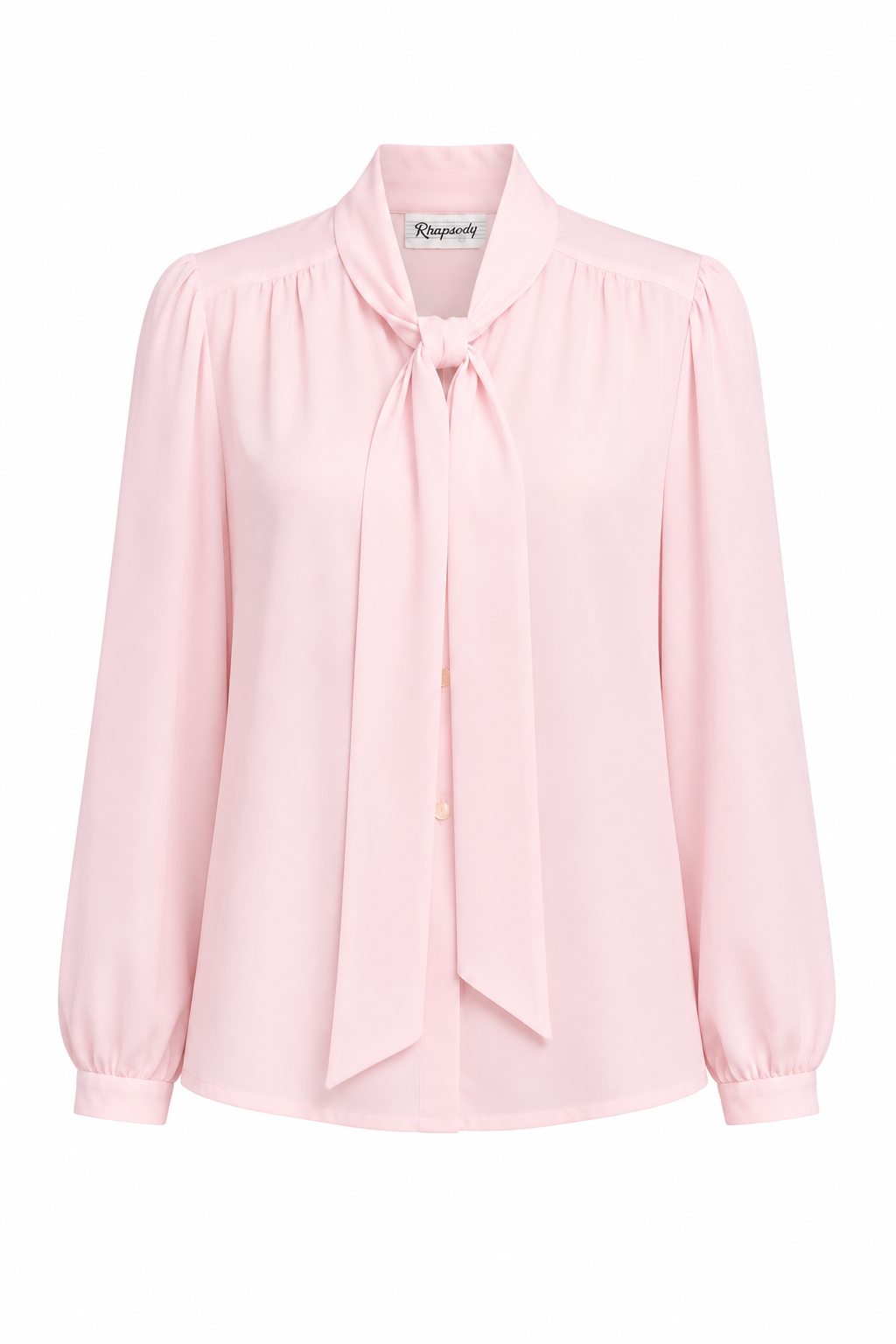 Vintage Rhapsody Light Pink Pussy Bow Blouse | Made in USA – Small/Medium
