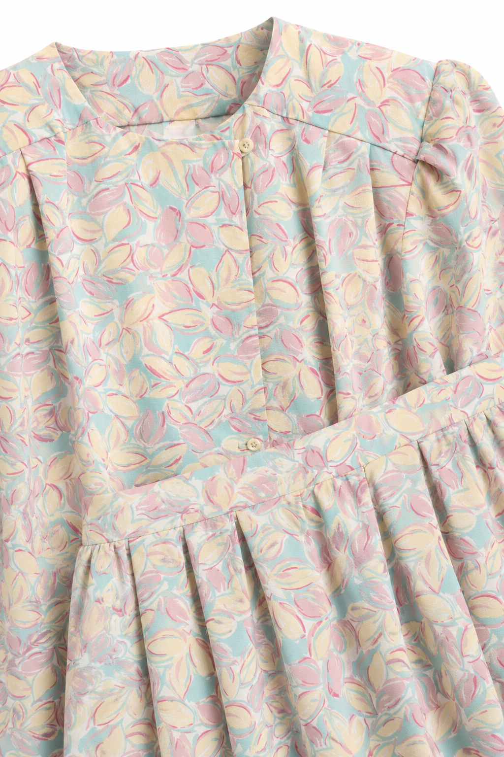 Vintage 1980s Pastel Two-Piece Skirt Set | Made in USA Long Sleeve Blouse & Midi Skirt | Size 6/8 (Medium)