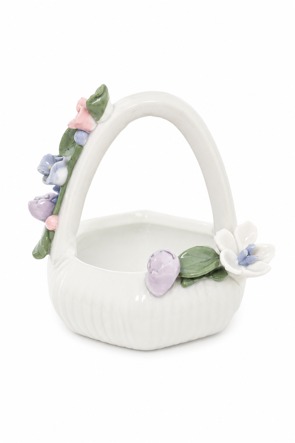 Vintage Floral Porcelain Ring Holder Basket | Cottagecore Jewelry Dish | Mini Vanity Trinket Basket