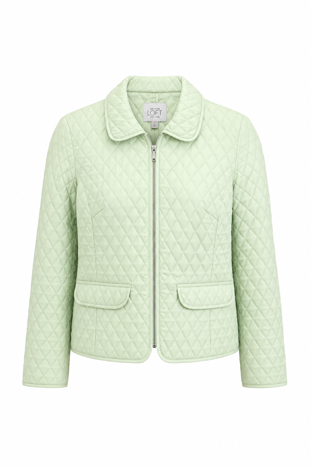 LOFT Petites Light Green Quilted Jacket | Size 2P | Lightweight Zip-Up Jacket