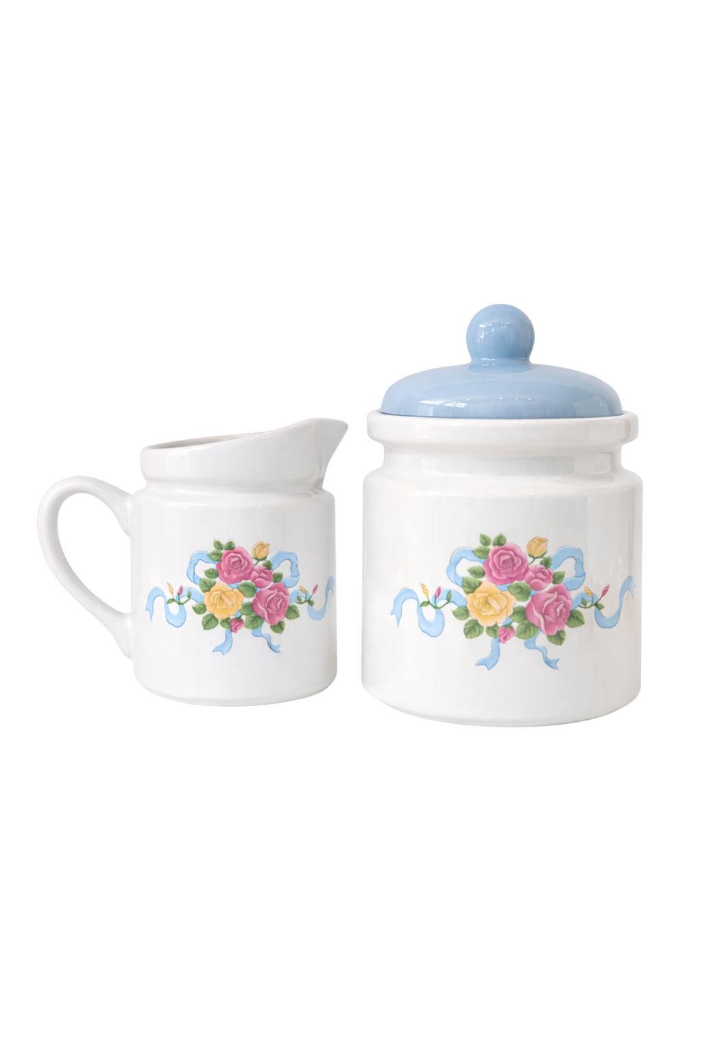 Vintage Floral Canister & Pitcher Set | Cottage core Kitchen Storage Jar & Milk Jug (2-Piece)