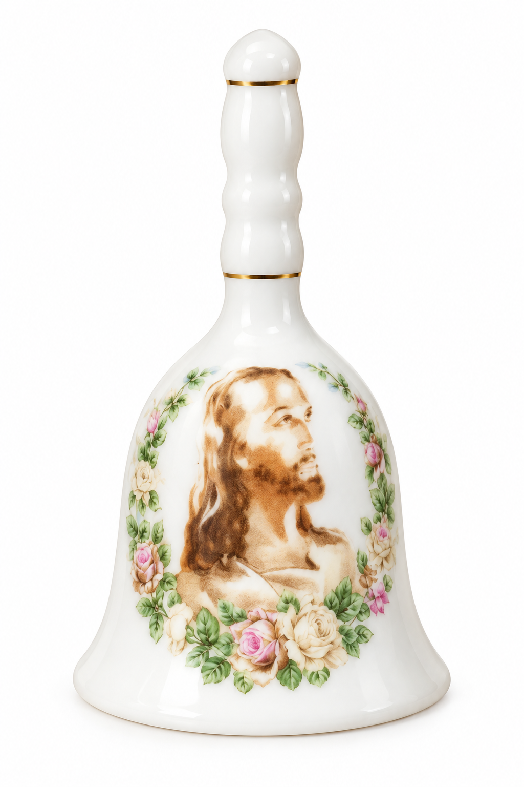 Vintage Jesus Floral Porcelain Bell – Feminine Religious Christian Décor