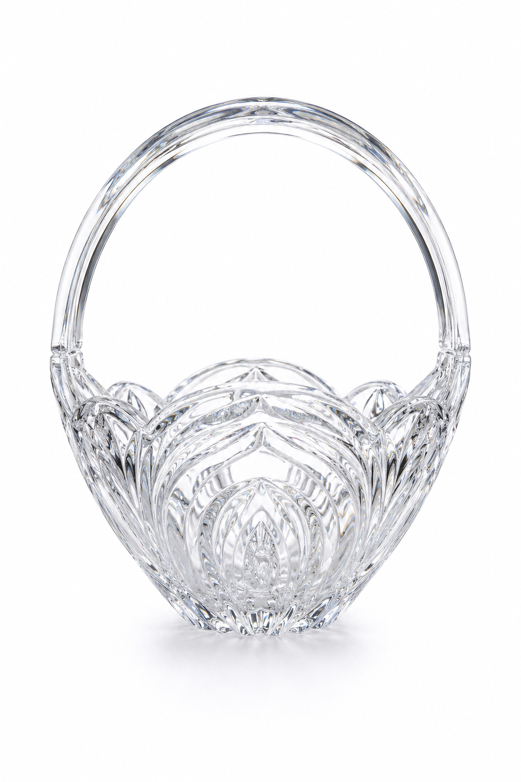 1970s Royal Limited Lead Crystal Basket | Vintage Crystal Handle Basket
