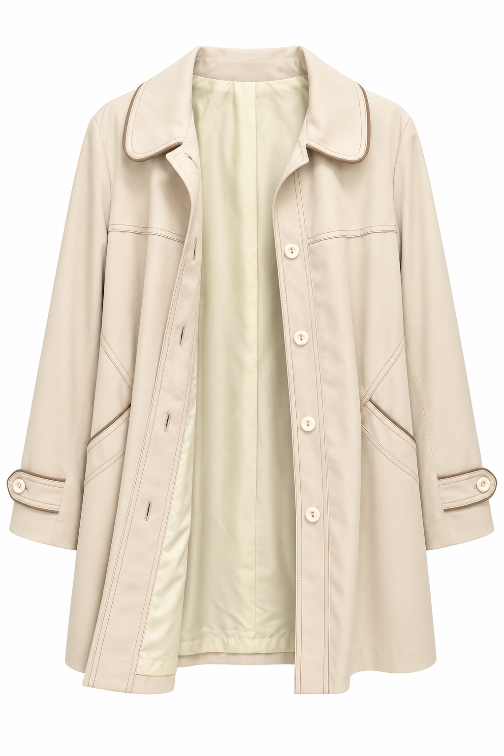 Vintage 1970s Cream Mod Trench Coat Peter Pan Collar Union Made USA Size 18 / L/XL