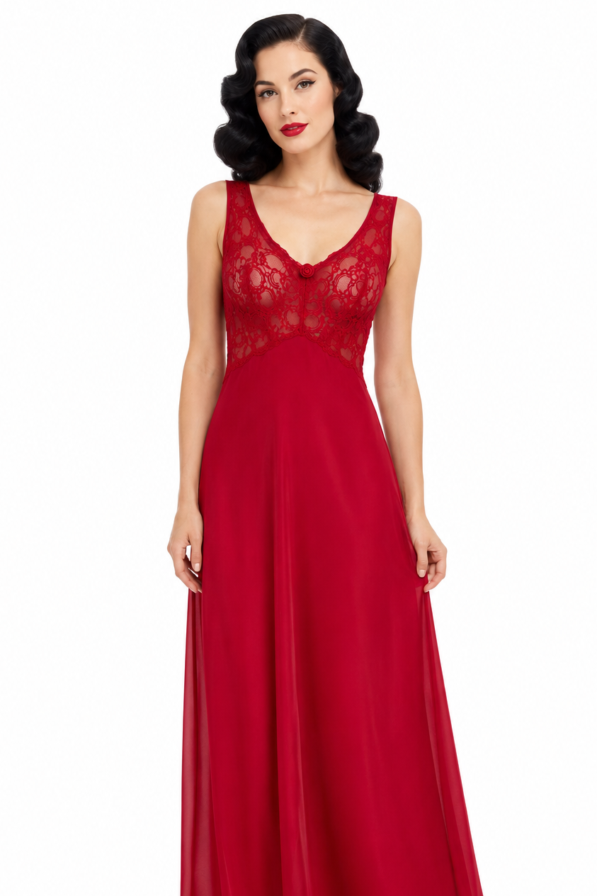Vintage Soft Moments New York Red Nightgown | Made in USA | 1980s–1990s Lace Lingerie Slip Dress | Size Medium