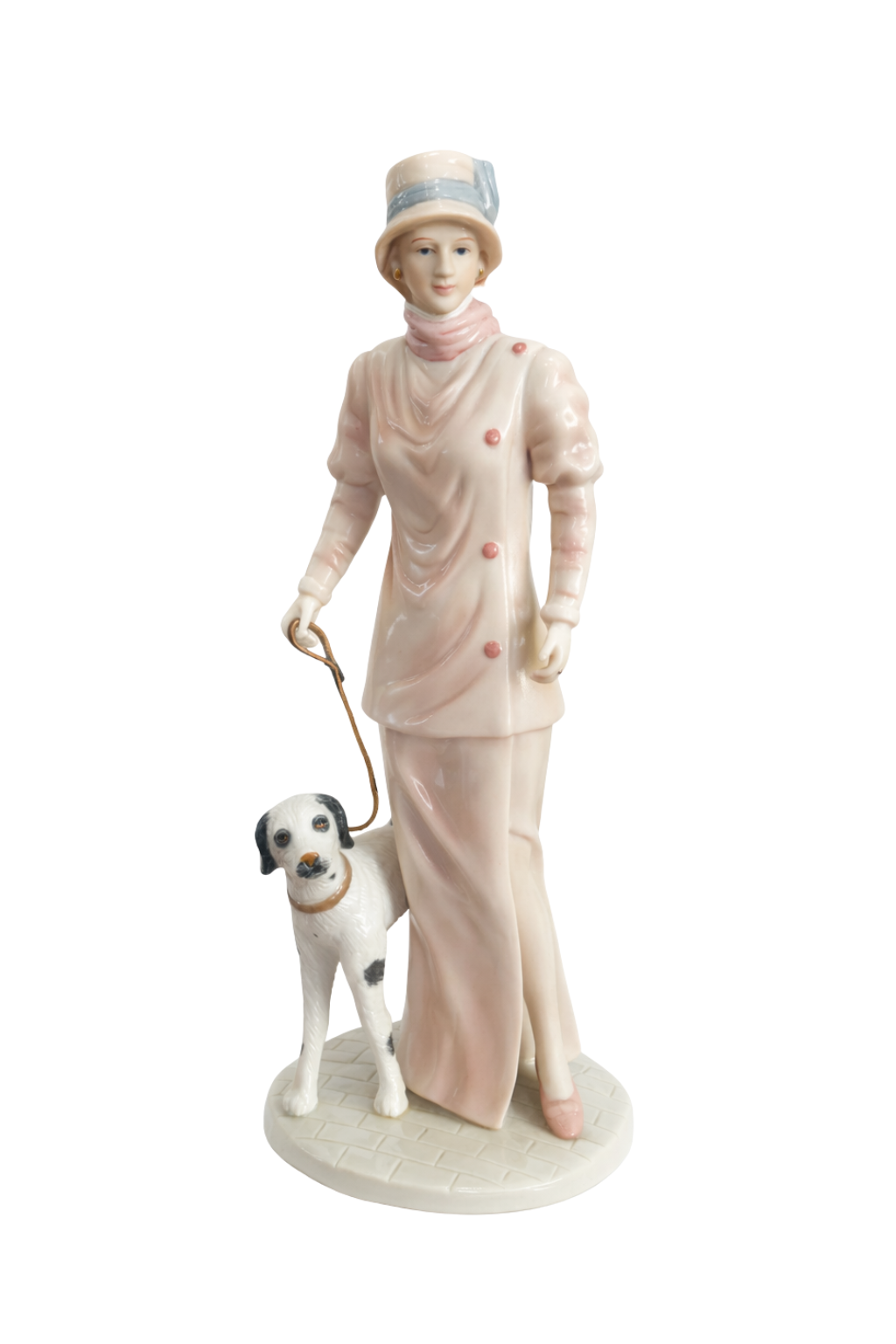 Regal House Collection “Lady on a Stroll” Porcelain Figurine with Puppy,  Pink & Blue Vintage Style