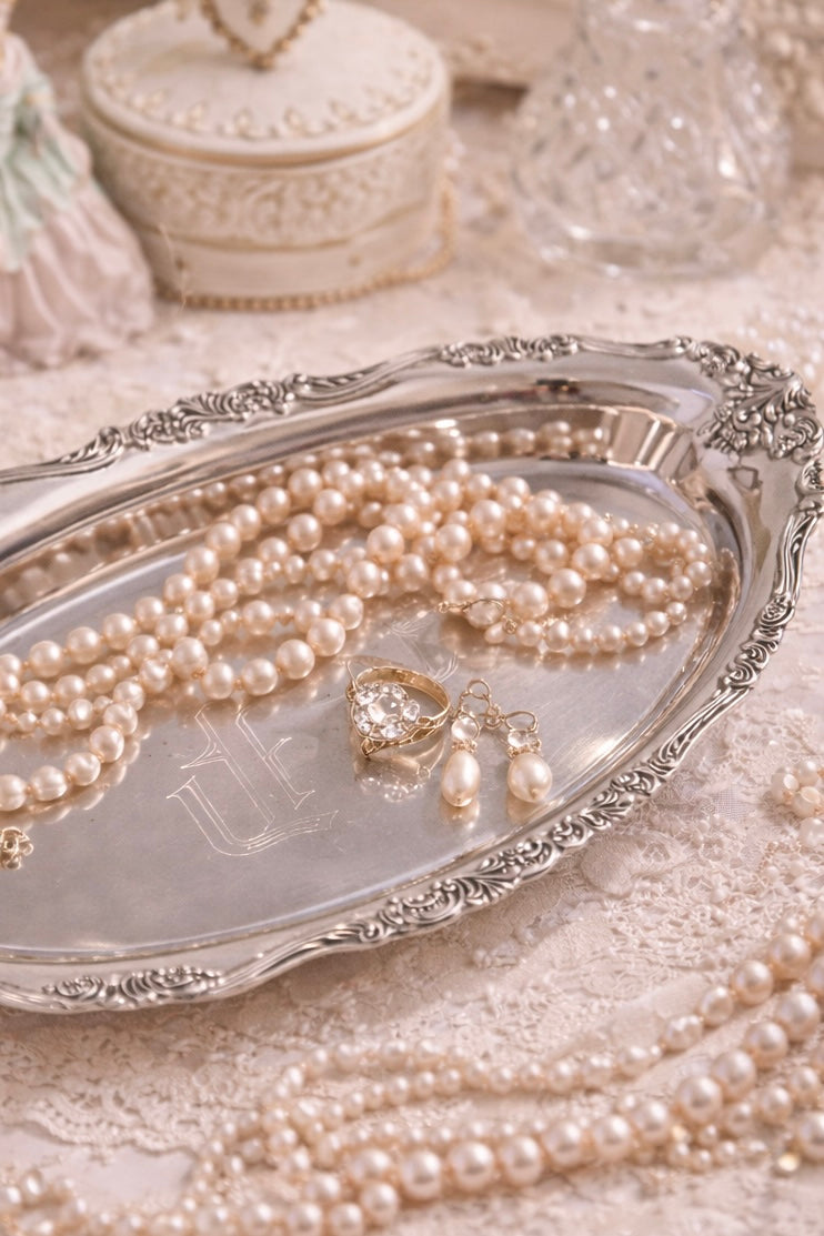 Vintage Wallace Silver-Plated Oval Serving Tray with Monogram | Ornate Edge