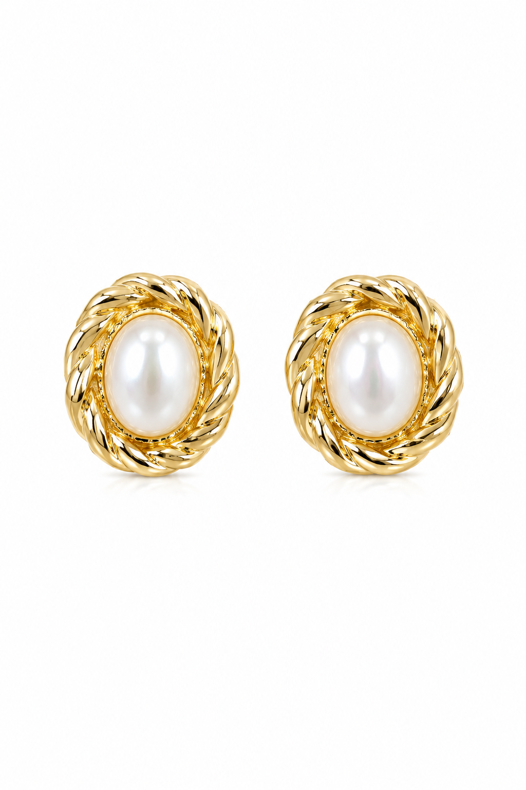 Vintage Gold Tone Faux Pearl Stud Earrings | Classic Elegant Statement Earrings
