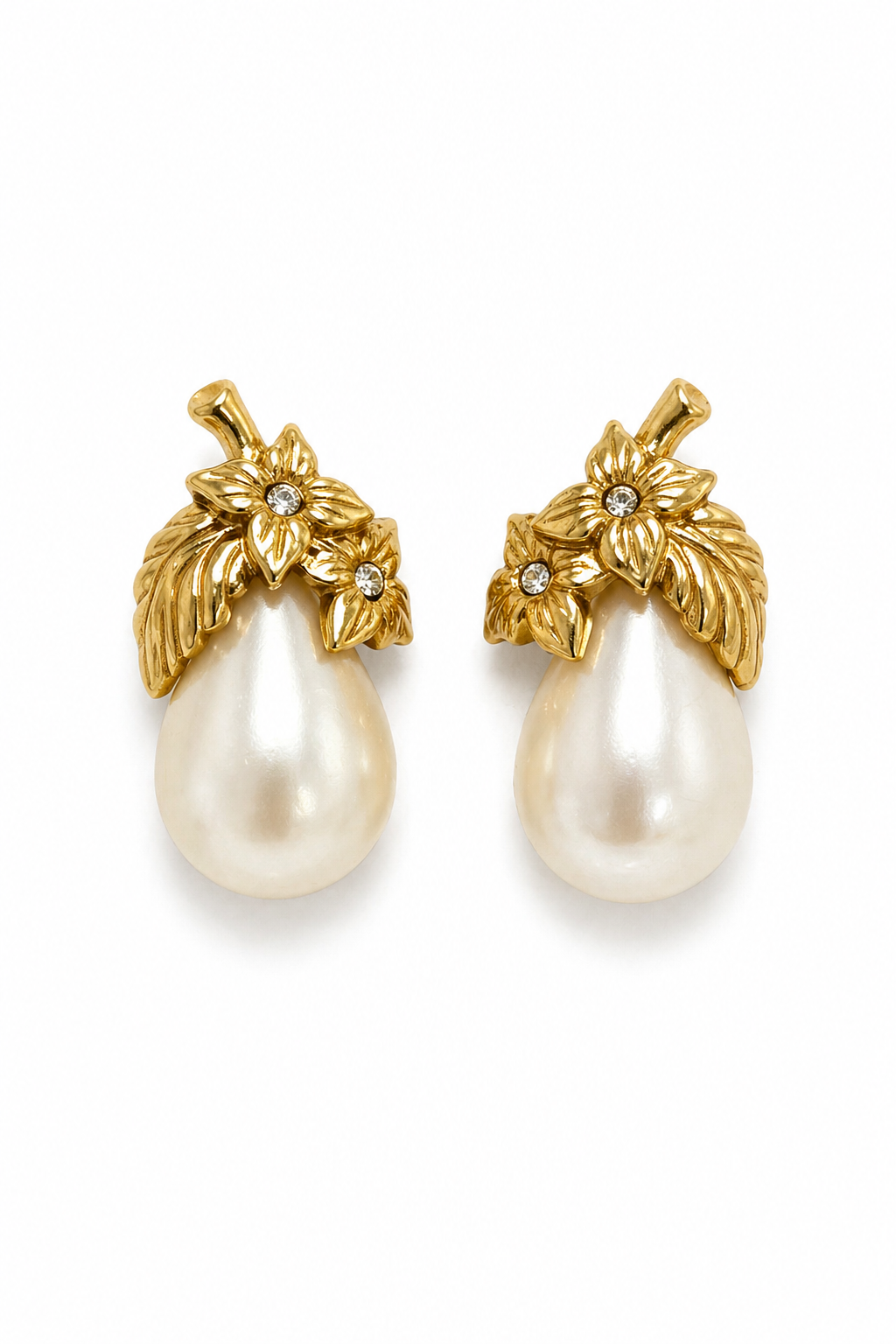 Vintage 1994 Avon Gold-Tone Faux Pearl Pear Earrings | Whimsical Fruit Stud Earrings