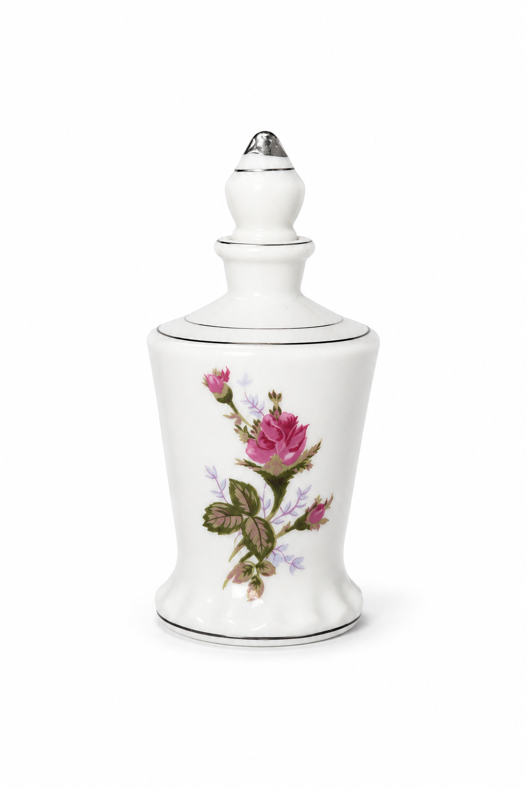 Vintage 1950s–1960s Porcelain Rose Vanity Perfume Bottle with Stopper