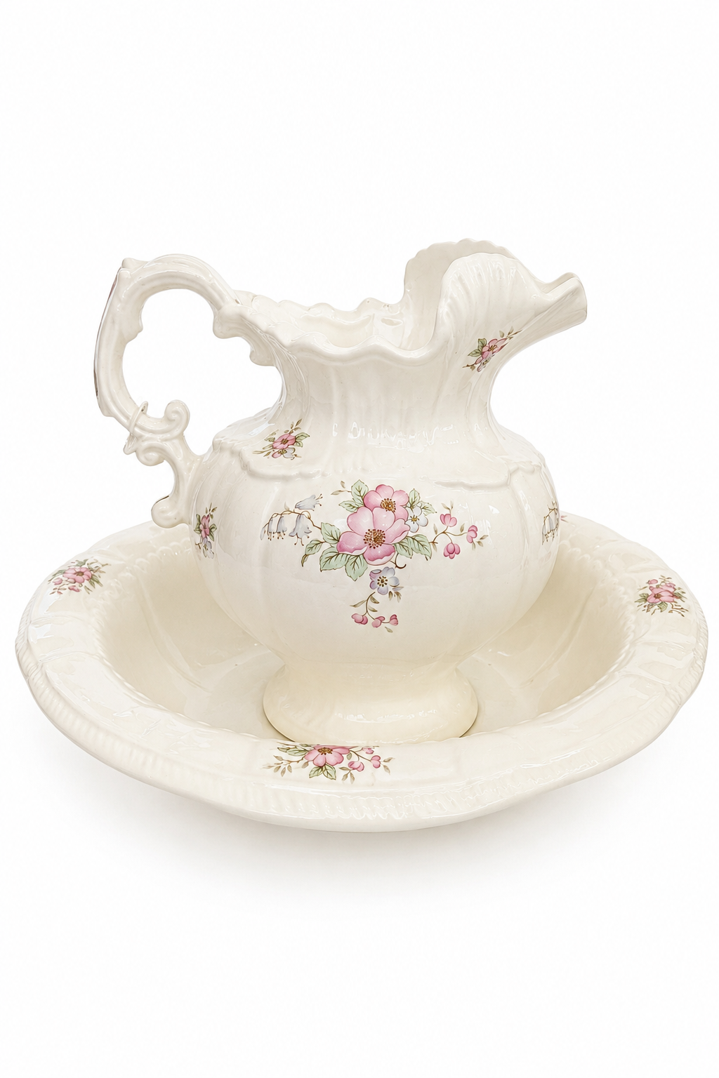 Vintage 1970s Floral Pitcher & Basin Set | Cottagecore Vanity Wash Bowl Set