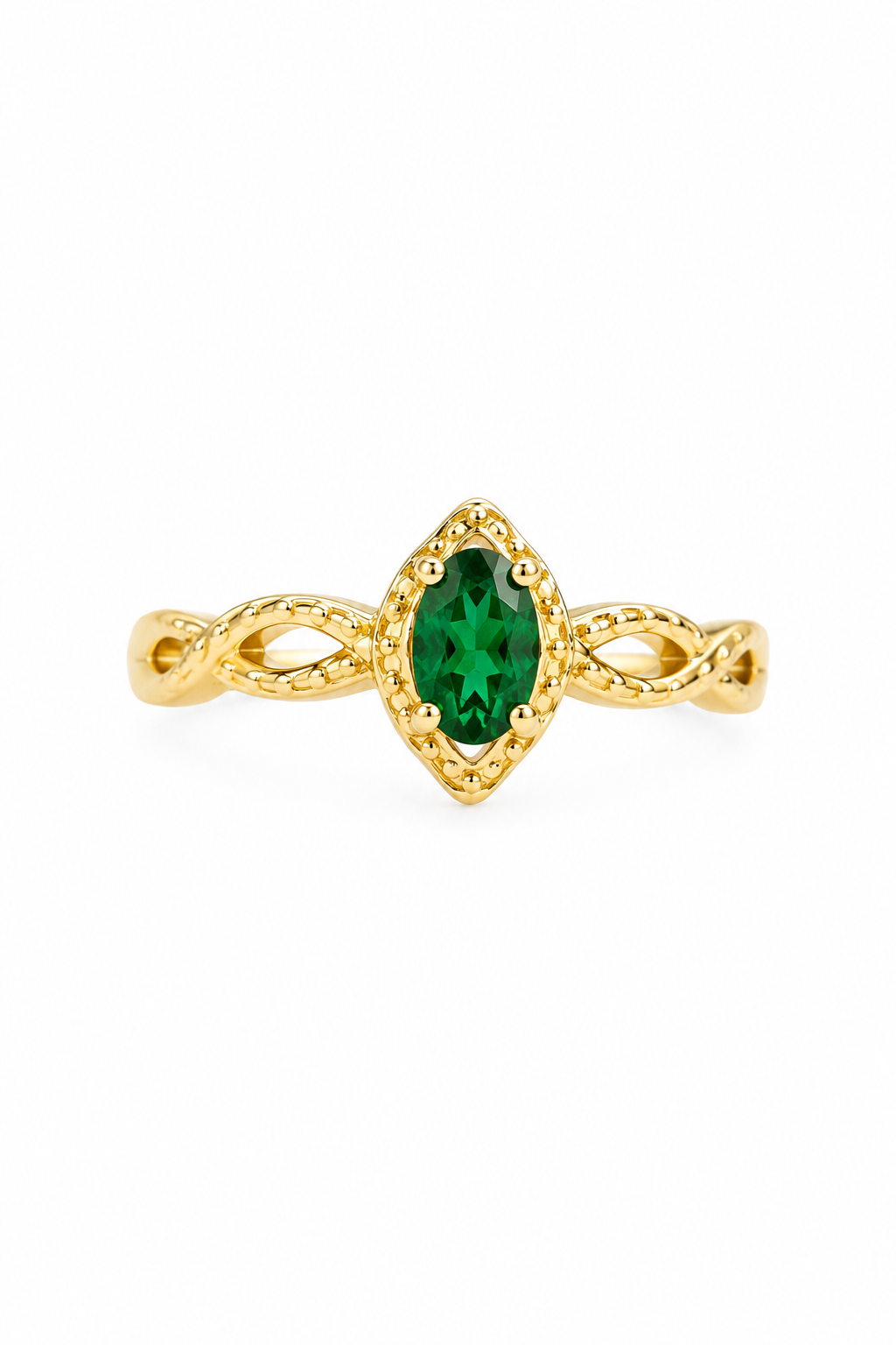 Vintage 1980s–90s Premier Designs Gold-Tone Green Oval Gemstone Ring Ornate Twig Band 4