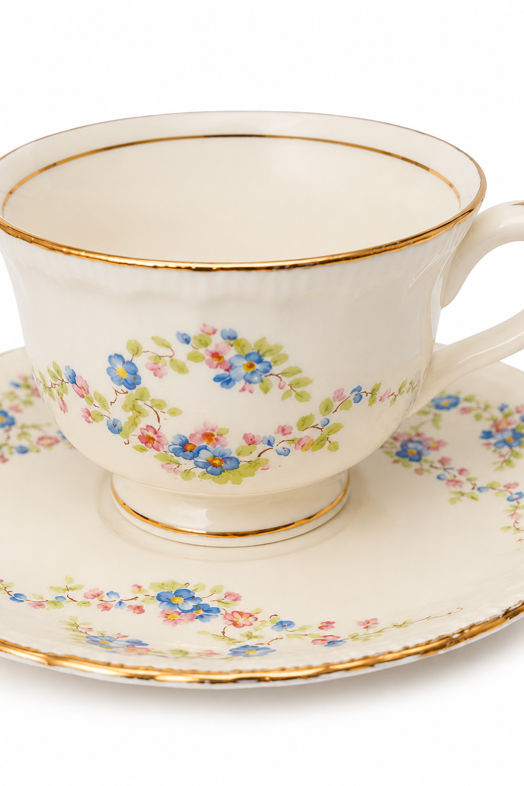 1940s Pope-Gosser Blue Belle Teacup & Saucer Set | Vintage Floral China | Made in USA