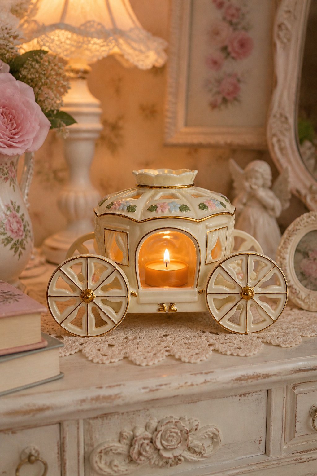 Vintage 1990s Mikasa Wedding Bells Cinderella Carriage Candle Holder
