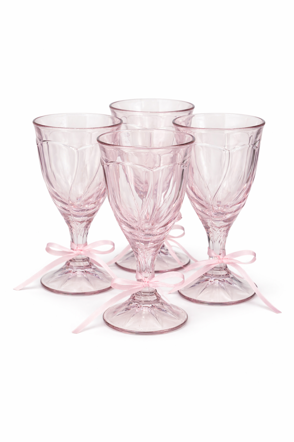 Blush Petal Goblets | Vintage Pink Stemware Glasses (Shabby Chic Cottagecore Barware, Set of 4)