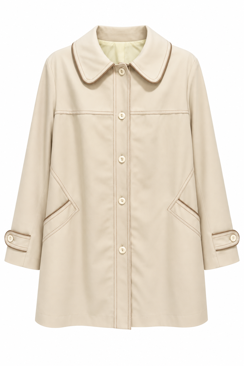 Vintage 1970s Cream Mod Trench Coat Peter Pan Collar Union Made USA Size 18 / L/XL