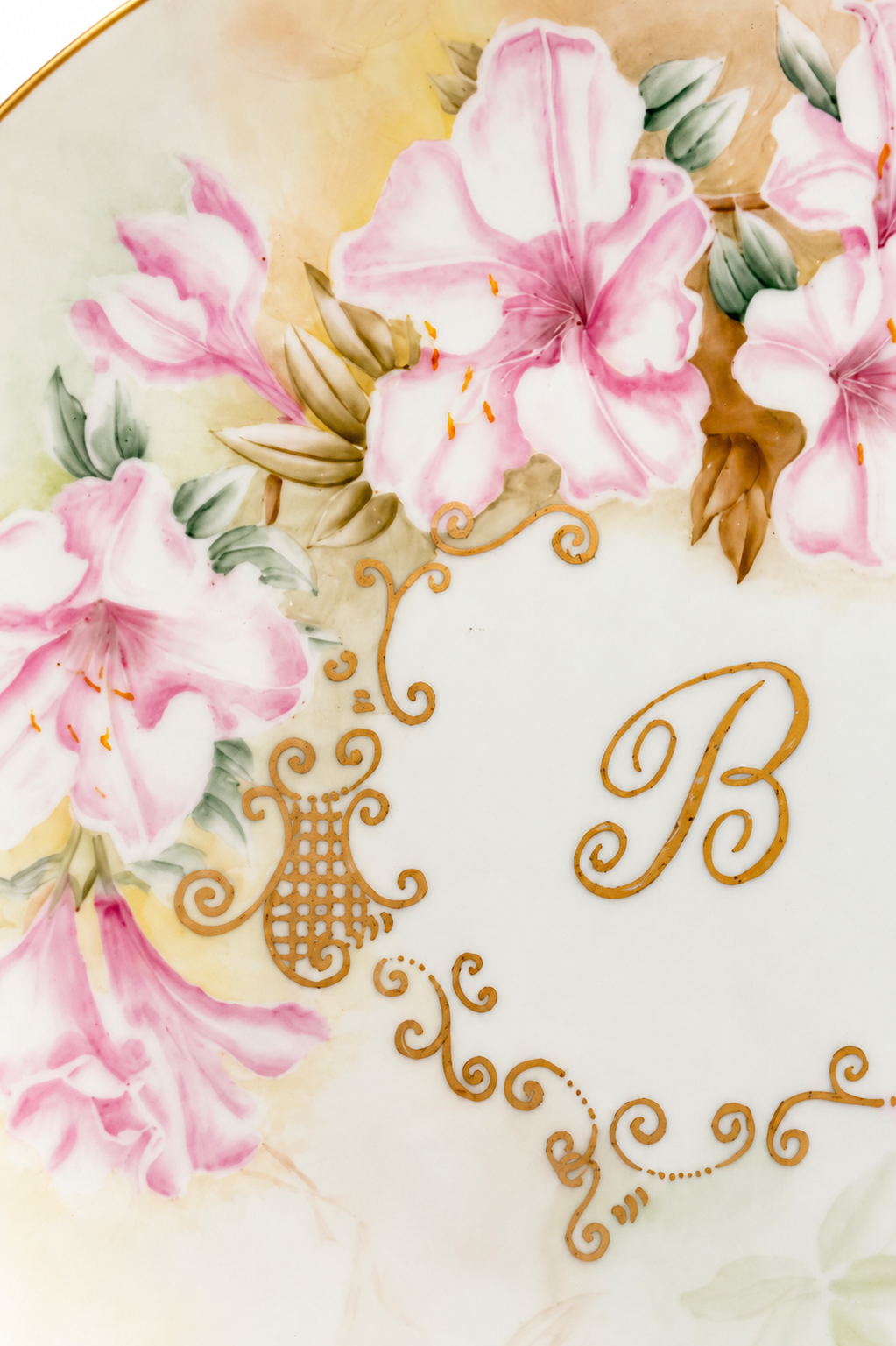 Antique Tressemann & Vogt Limoges France Hand-Painted Handled Plate | Monogram “B” | 1892–1919 | Floral Porcelain Platter