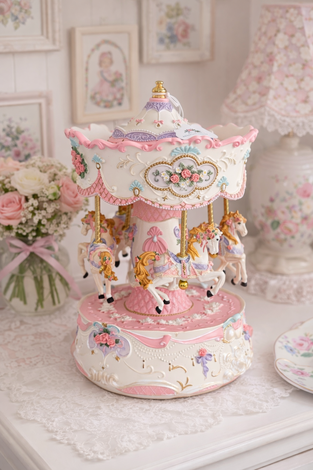 Vintage Rococo Musical Carousel | Hand-Crank Spinning Horse Music Box (RARE)