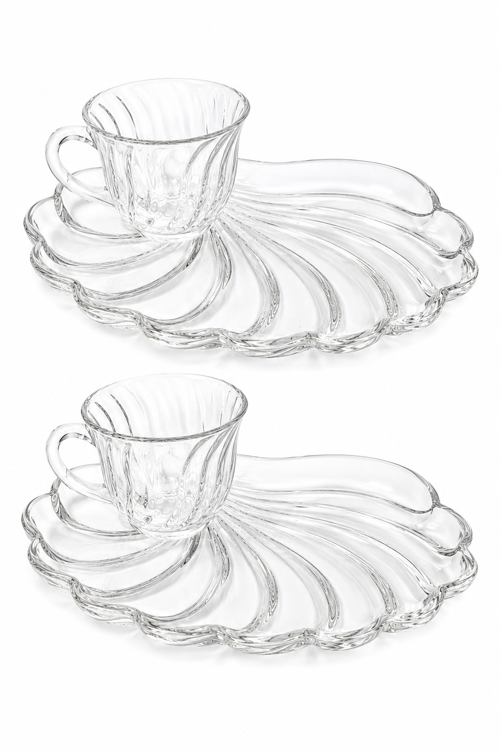 Vintage 1950s Hazel-Atlas Colonial Swirl Shell Snack Set | Glass Tea Cup & Snack Plate | Sold Individually