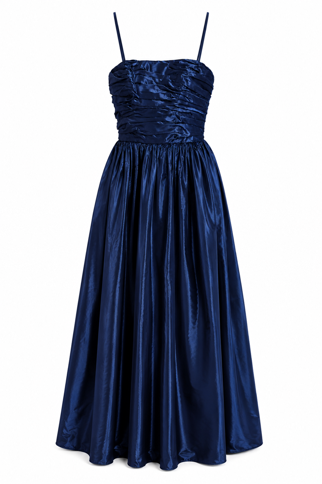 Vintage 1980s Navy Blue Satin Evening Gown | Ruched Formal Dress | Size 6