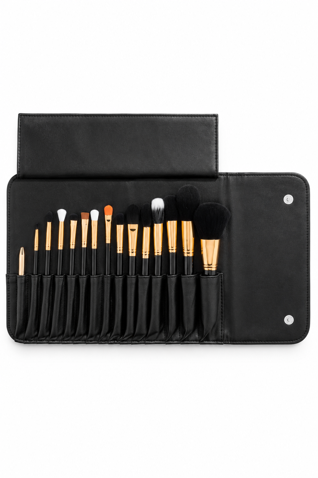 Editionstyles 15-Piece Professional Makeup Brush Set with Luxury Travel Case – Black & Gold