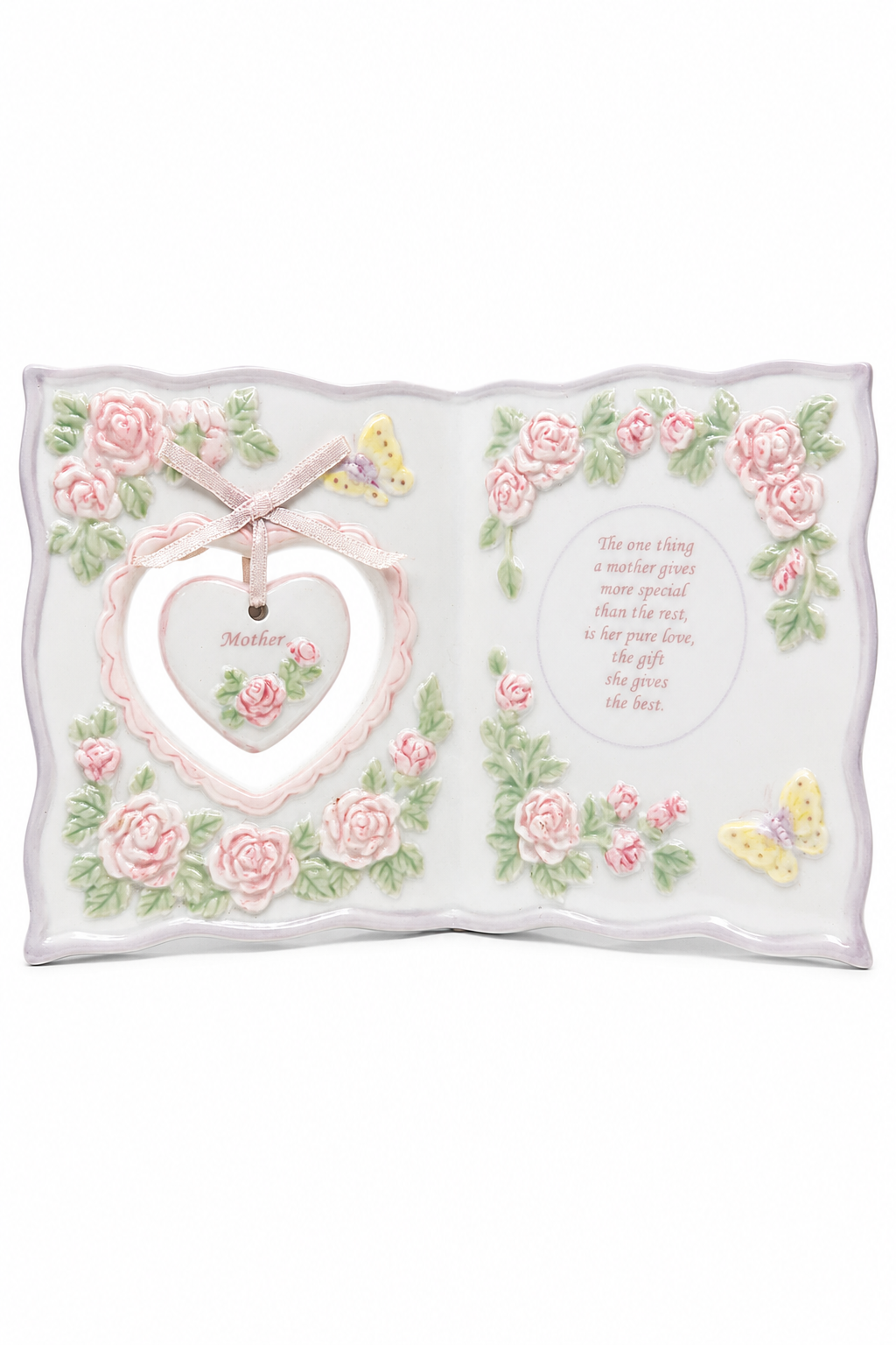 Vintage 1990s Avon Mother’s Day Porcelain Sentiment Plaque | Floral Heart Keepsake Wall Hanging