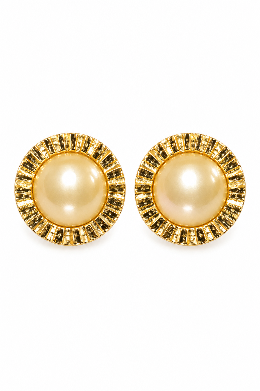 Vintage 1980s Gold-Tone Faux Pearl Sunburst Round Stud Earrings