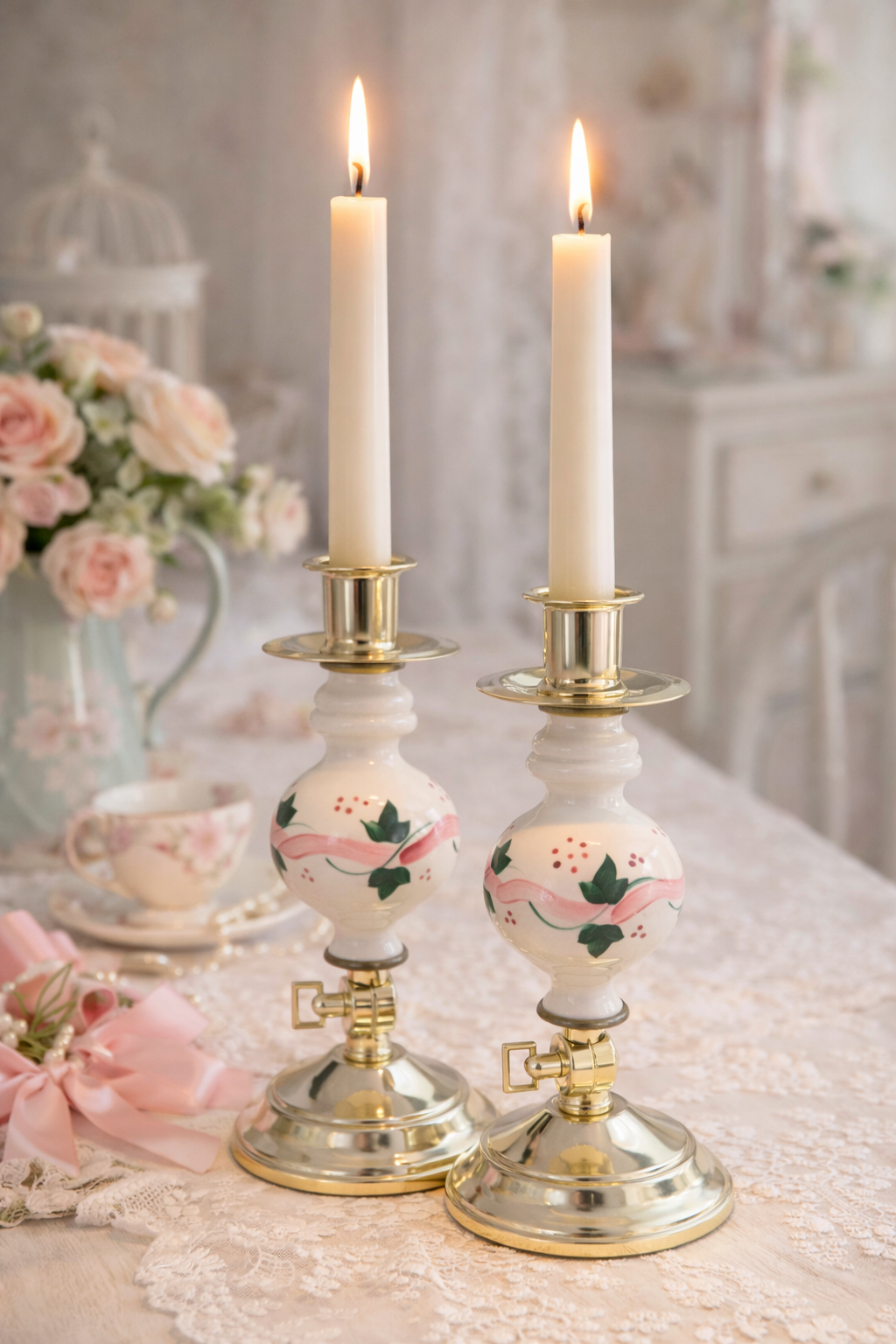 Home Interiors Candlestick Holders | Set of 2 Vintage Candle Holders