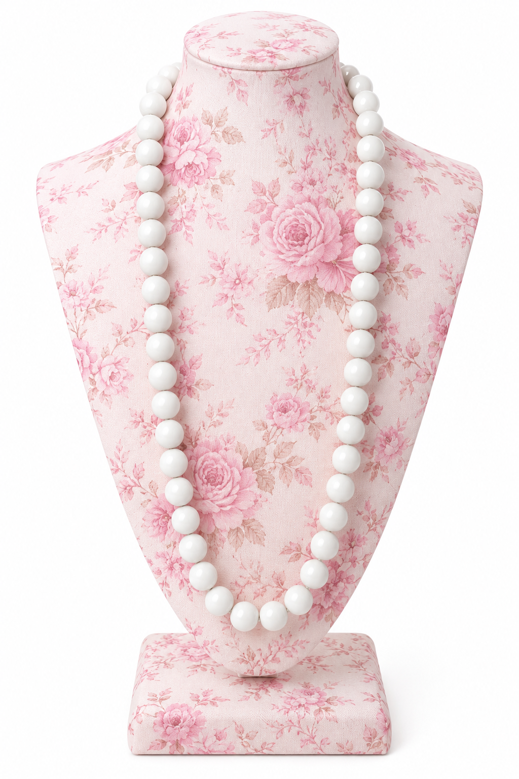 Vintage White Chunky Beaded Necklace – 18” Heavyweight Statement Jewelry