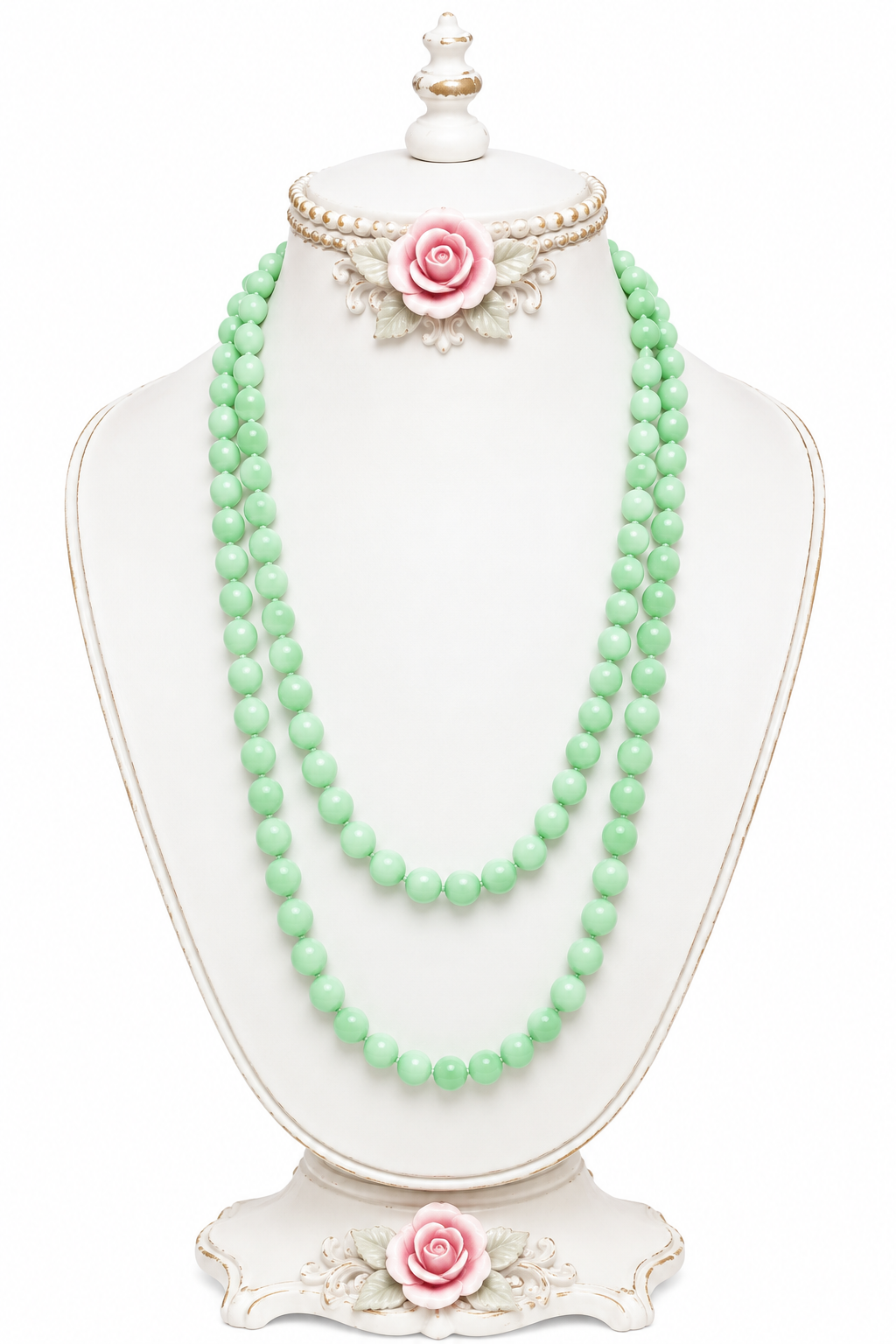 Vintage Pastel Mint Green Long Beaded Necklace | Romantic Retro Double-Strand Statement Jewelry